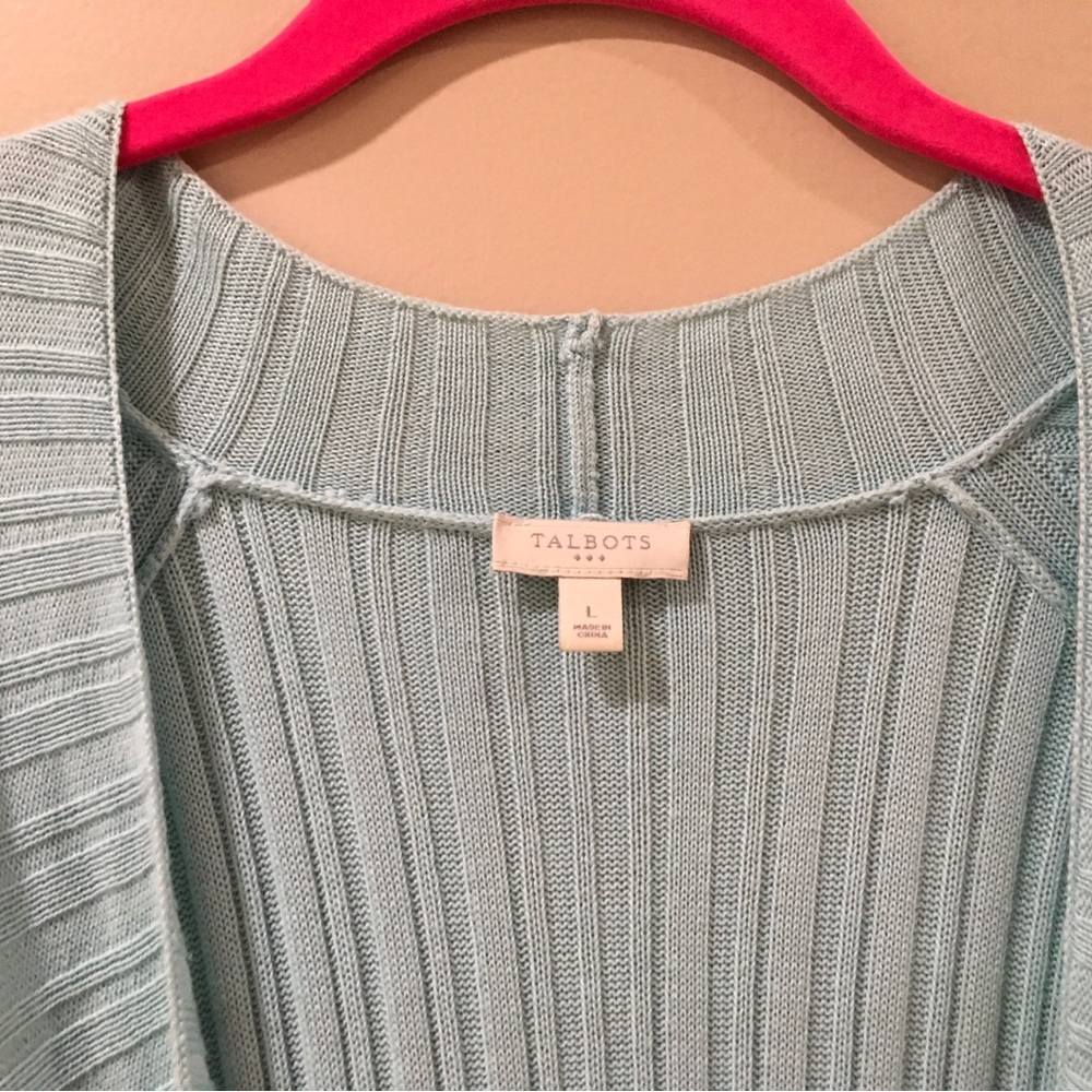 Talbots Cardigan Sweater Knit Top Open Green Texture Shell Women’s Size L - Picture 5 of 5
